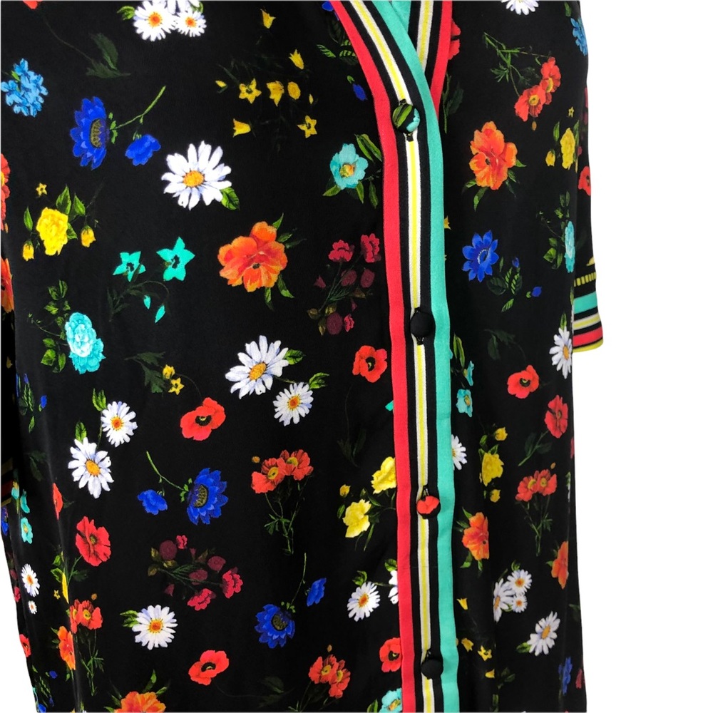 Alice Olivia black floral print blouse short-sleeve top sz small - Picture 8 of 16